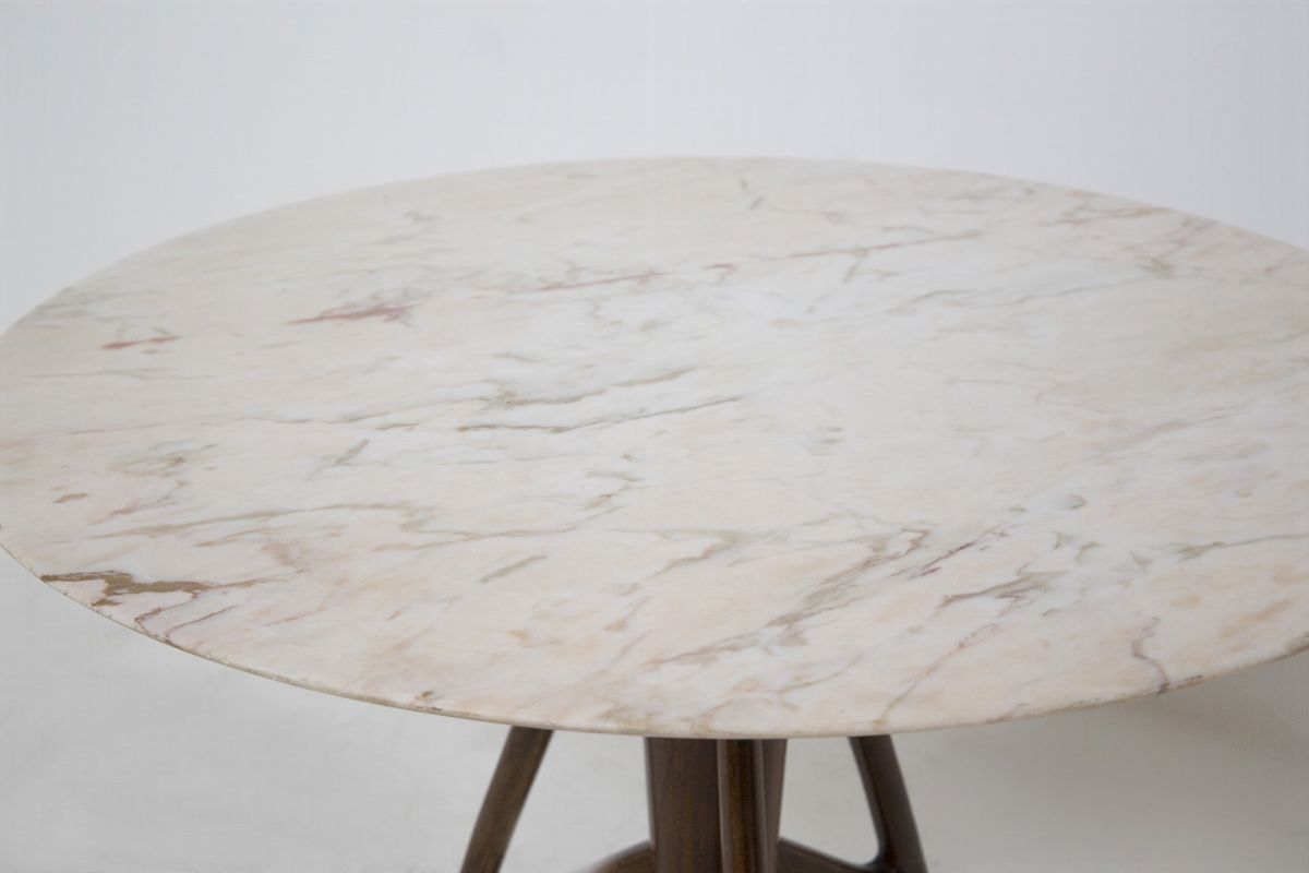 Vintage Table in Walnut Wood And Marble Att. To Ico Parisi