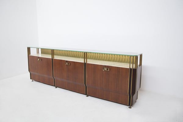Vintage Sideboard in Wood and Brass by Massimo Moderni