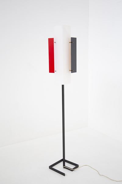 Jean Boris Lacroix French Floor Lamp in Painted Aluminum And Brass