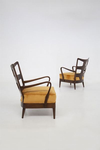 Osvaldo Borsani Armchairs in Orange Velvet, Published