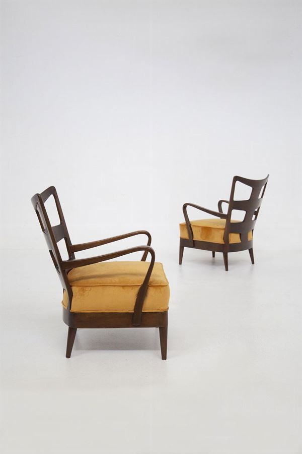 Osvaldo Borsani Armchairs in Orange Velvet, Published