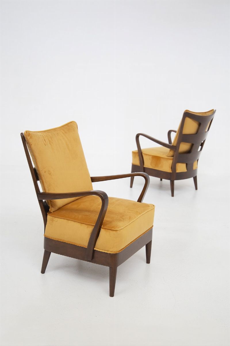 Osvaldo Borsani Armchairs in Orange Velvet, Published