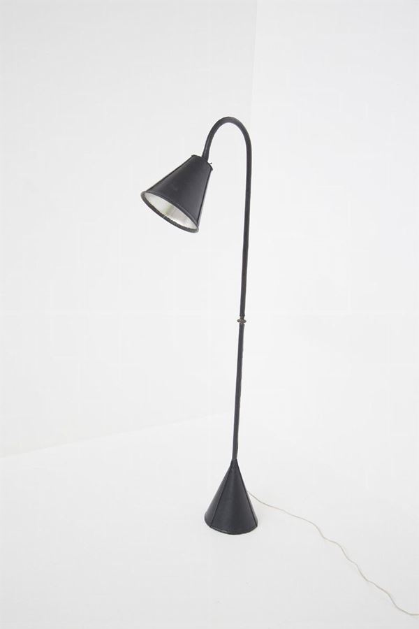 Vintage French Leather Floor Lamp by Jacques Adnet