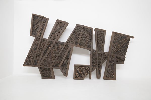 Italian brutalist sculpture in wrought iron and wood