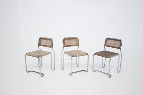 Pair of Vintage Italian Chairs in Steel and Straw