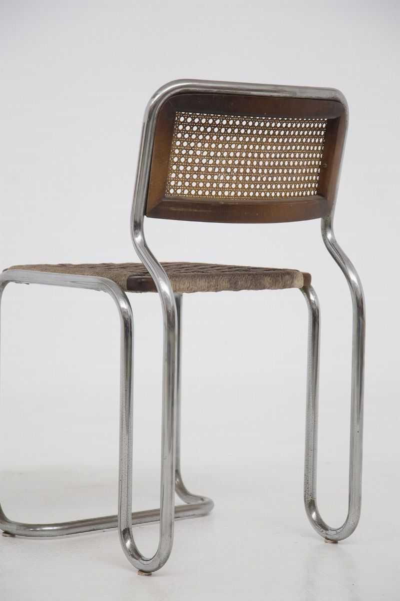 Pair Of Vintage Italian Chairs in Steel And Straw