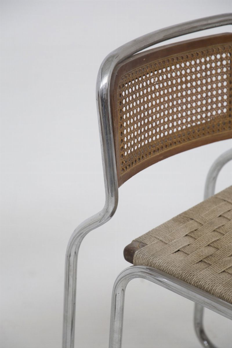 Pair Of Vintage Italian Chairs in Steel And Straw