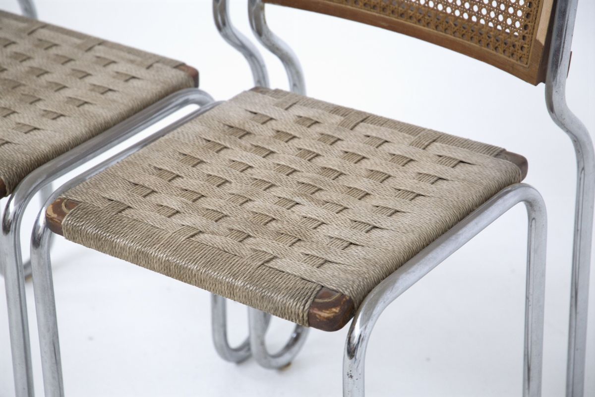 Pair Of Vintage Italian Chairs in Steel And Straw