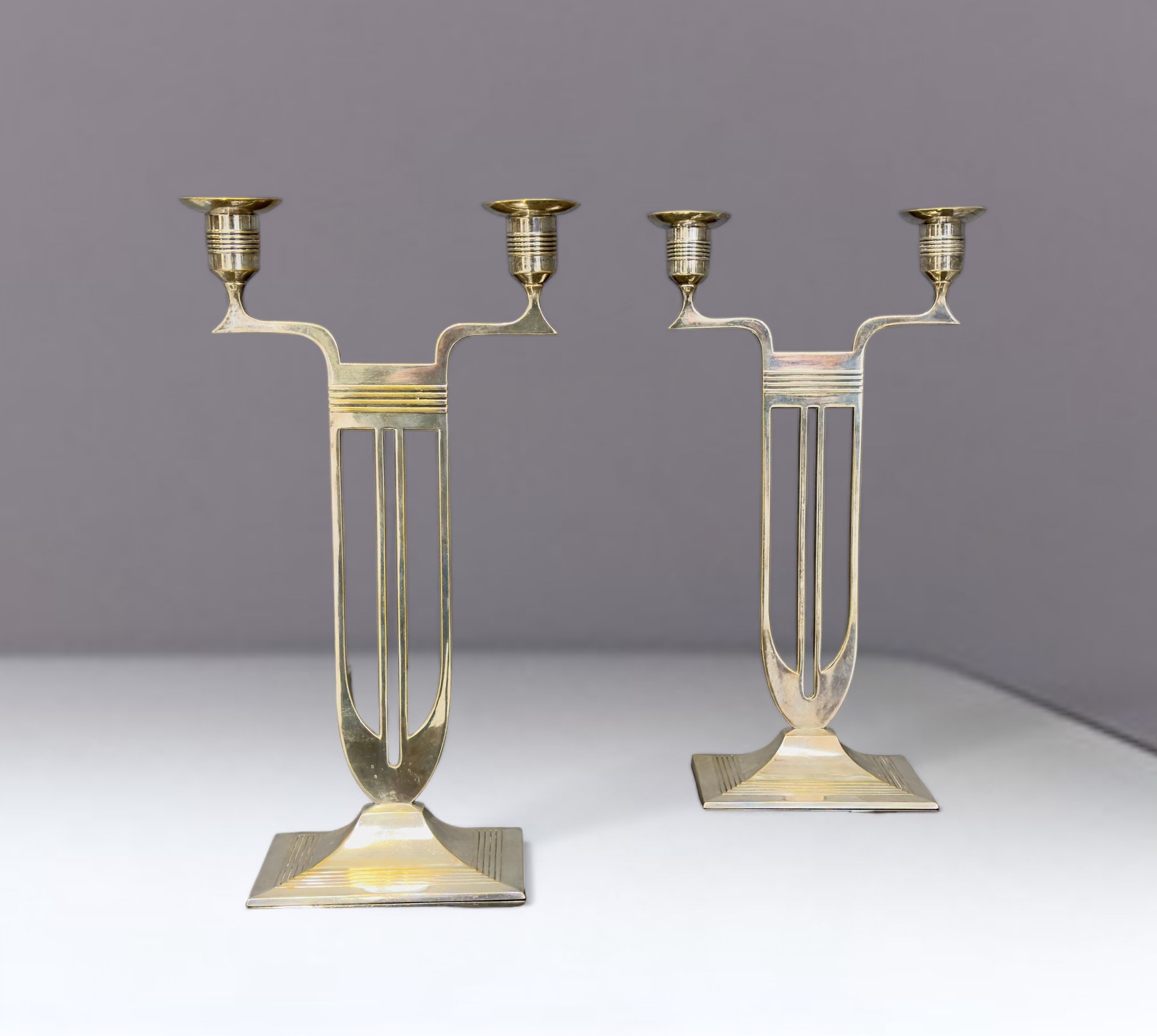 Manifattura Tedesca : WMF Two-Light Candle Holder Pair.  - Auction Summer Bid Chance - LTWID Auction House