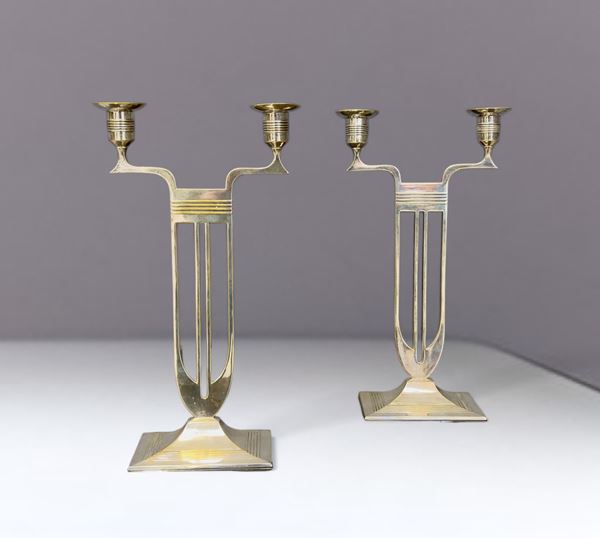 Manifattura Tedesca - WMF Two-Light Candle Holder Pair.