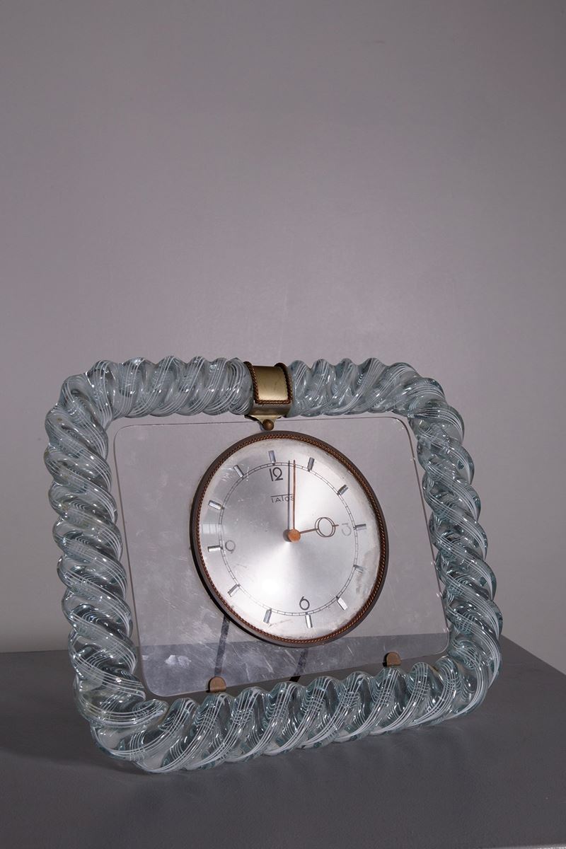Specchio da tavolo con orologio Toso e Barovier
