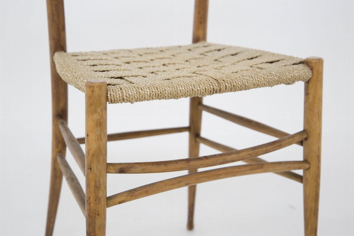 Set Of Six Italian Chairs in Rattan And Wood