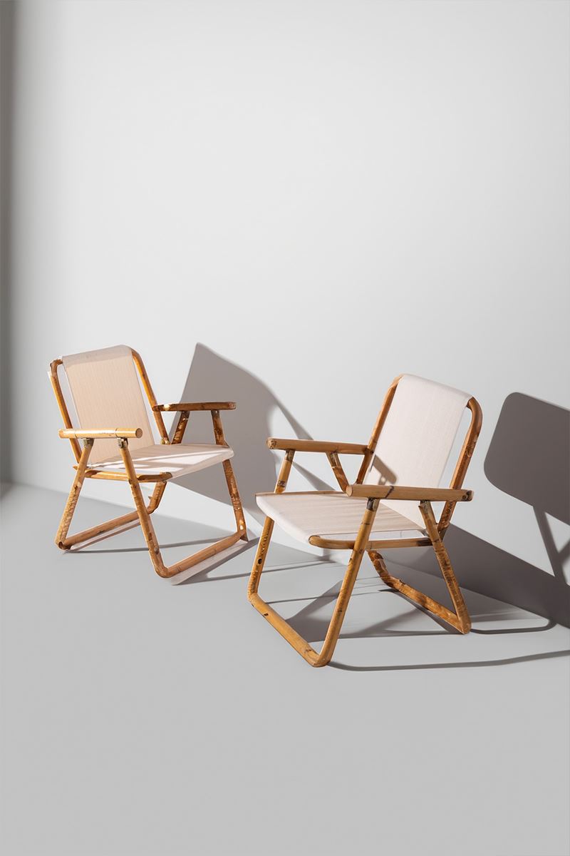 Coppia di sedie in bamboo e ottone