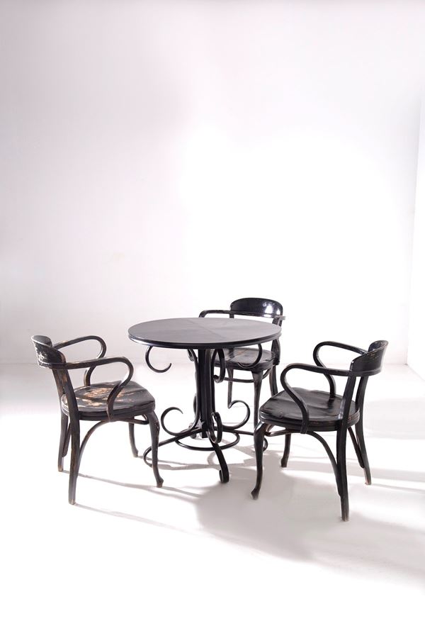 Michael Thonet - Set of three chairs and table, label present