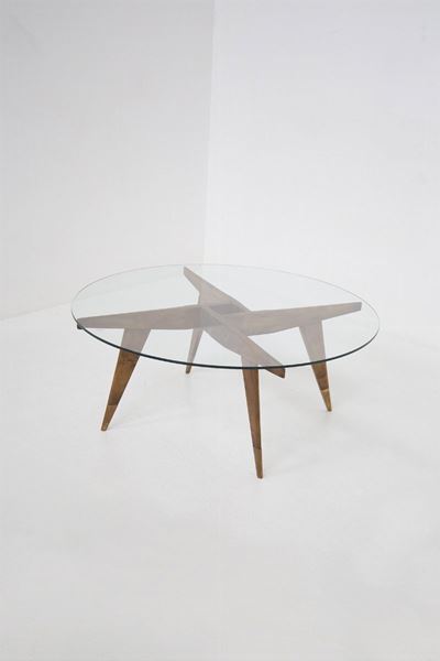 Gio Ponti Round Coffee Table in Wood And Glass For Siggeston