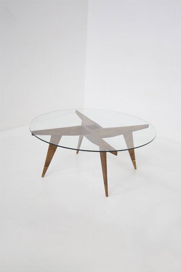 Gio Ponti - Gio Ponti Round Coffee Table in Wood and Glass for Siggeston