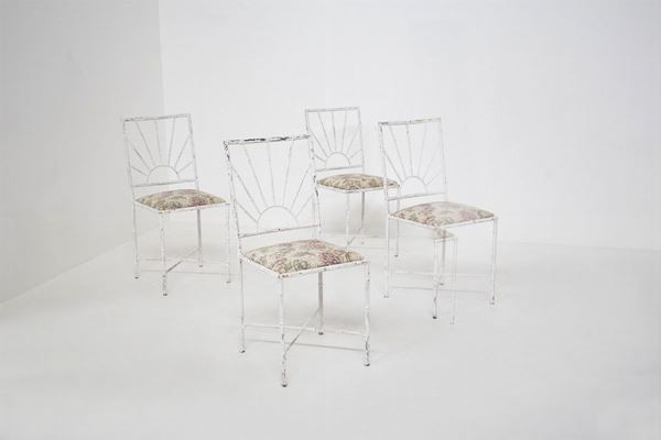 Vintage French Chairs in White Metal and Floreal Fabric