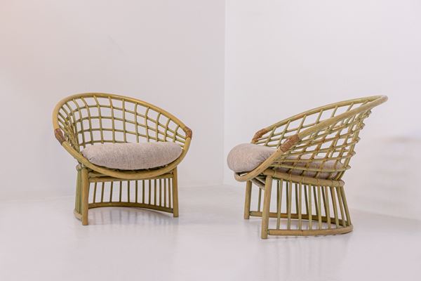 Bamboo and rattan armchairs