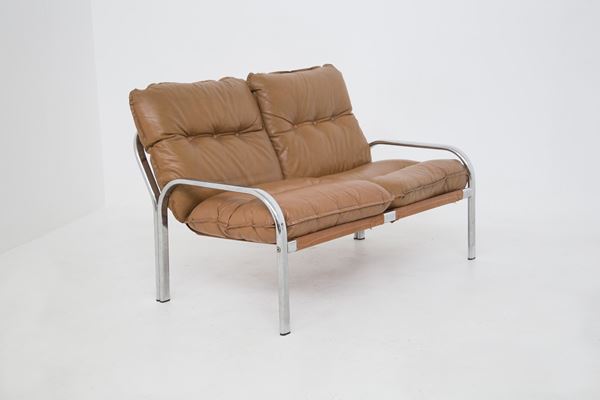 Gae Aulenti - Vintage Sofa in Leather and Steel
