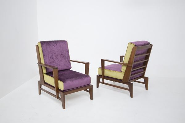 Ren&#233; Gabriel - René Gabriel armchairs in bicolor velvet