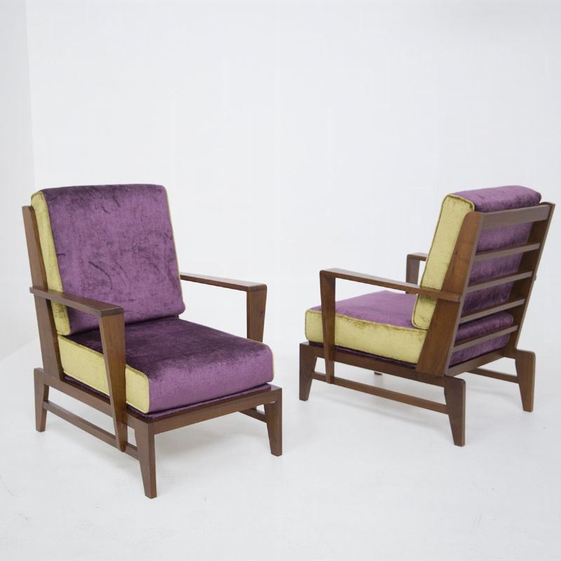 Rene Gabriel Vintage Armchairs in Purple And Green Velvet