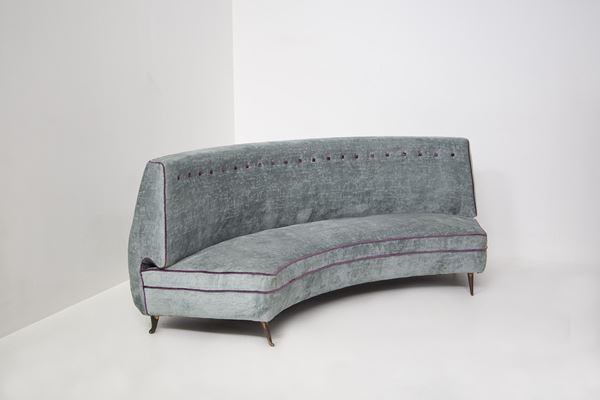 Isa Bergamo - Vintage Sofa in Light Blue and Purple Velvet by Isa Bergamo