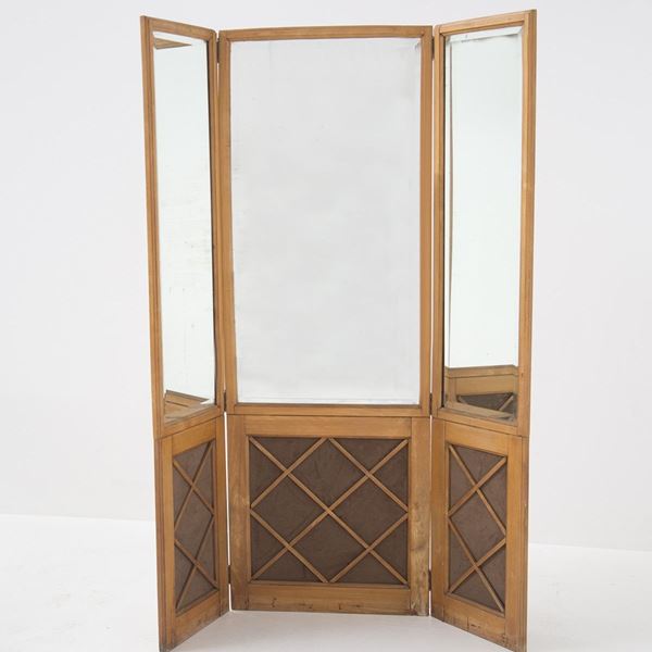 Paolo Buffa - Separè francese att. a Jean Royere in legno e specchio 