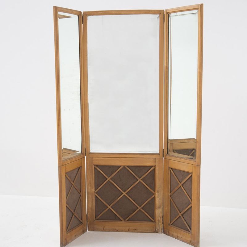 Separè francese att. a Jean Royere in legno e specchio