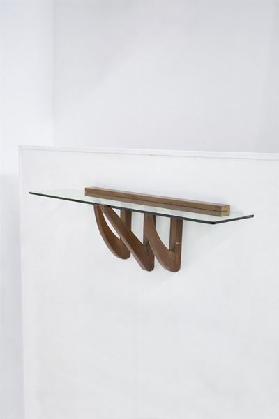 Vintage Hanging Console in Wood And Glass By Osvaldo Borsani