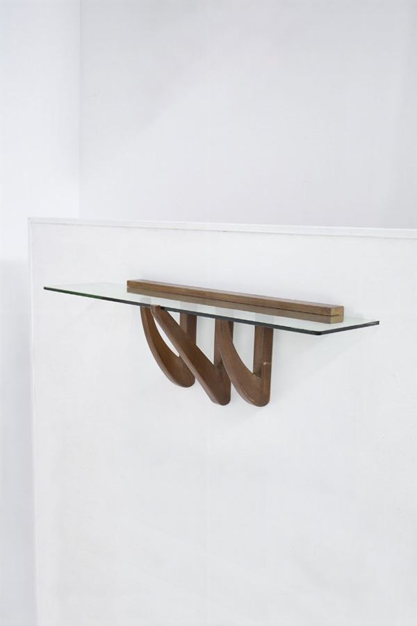 Vintage Hanging Console in Wood and Glass by Osvaldo Borsani