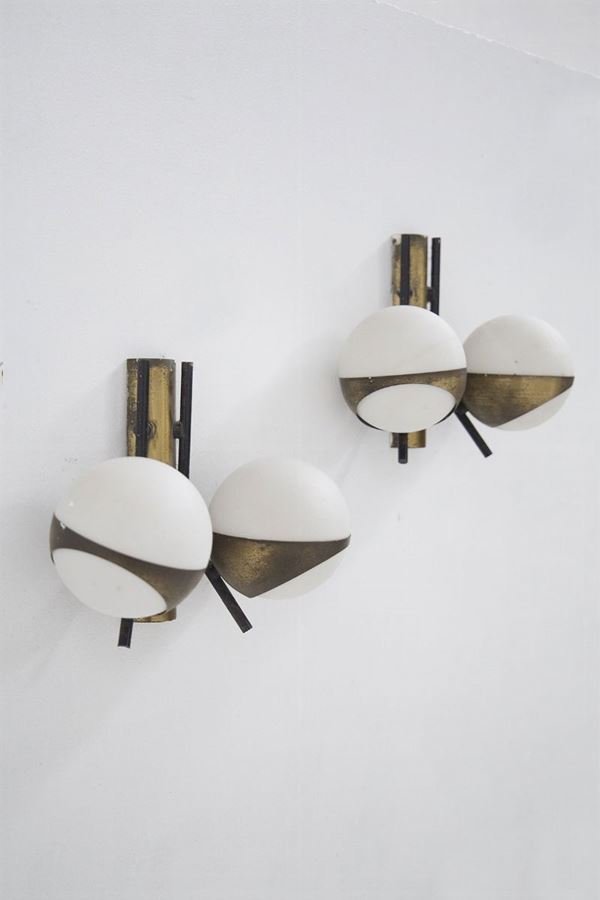 Vintage Appliques with Two Spheres in Patina Brass