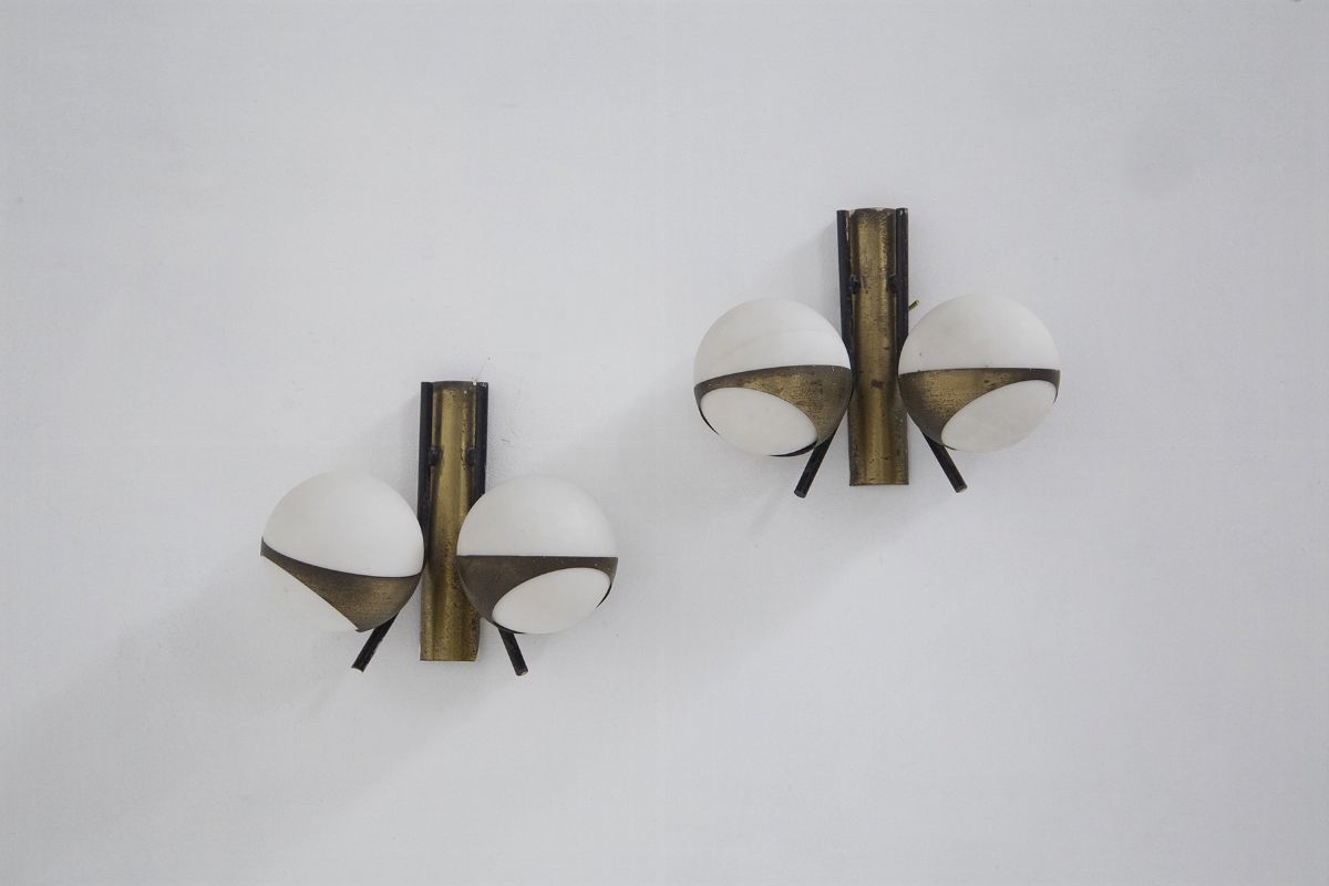 Vintage Appliques With Two Spheres in Patina Brass