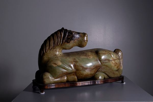 Horse Statuette in Green Jade