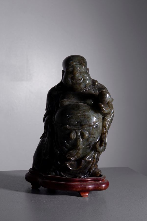 Buddha figurine in dark green jade