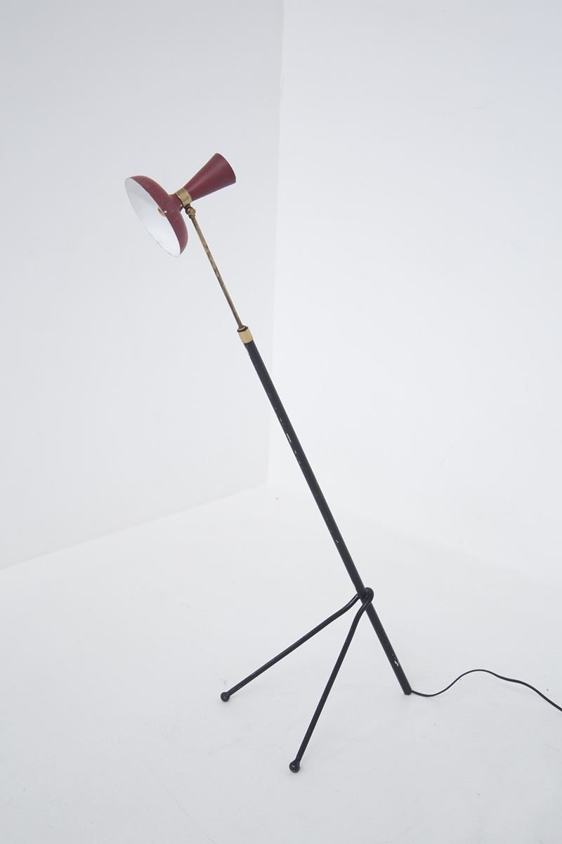 Lampada da terra vintage in alluminio verniciato rosso scuro