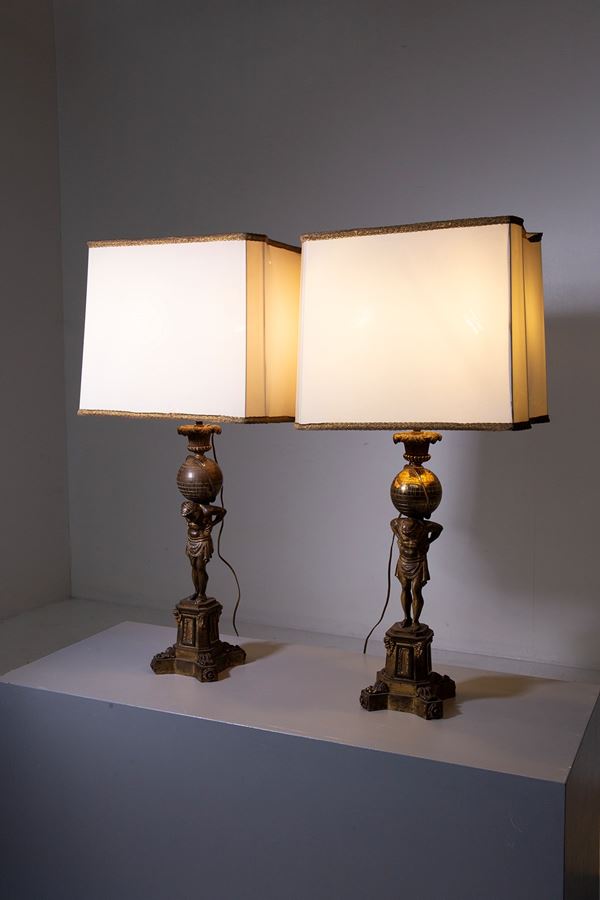 Pair of antique French bronze table lamps