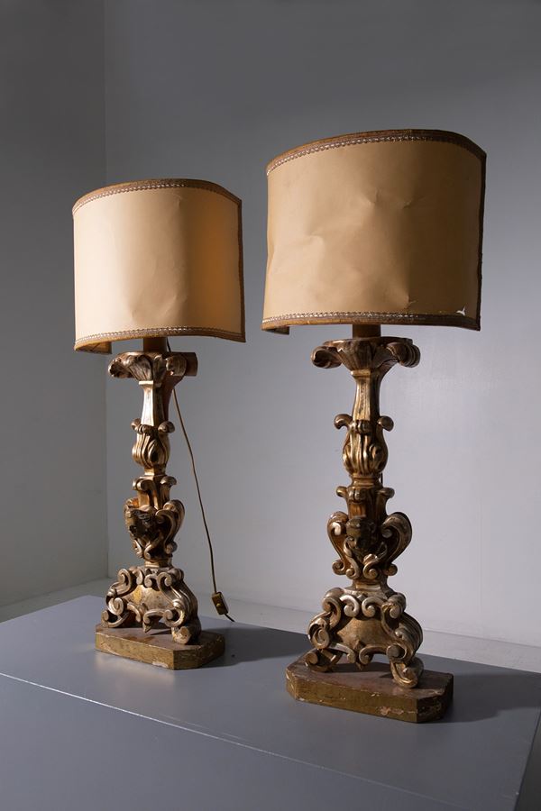 Pietro Cipriani - Pair of antique gilded wooden table lamps