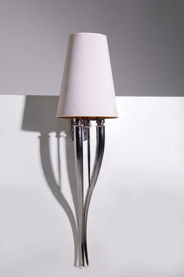 Grande lampada da parete italiana stile Déco in ottone nichelato