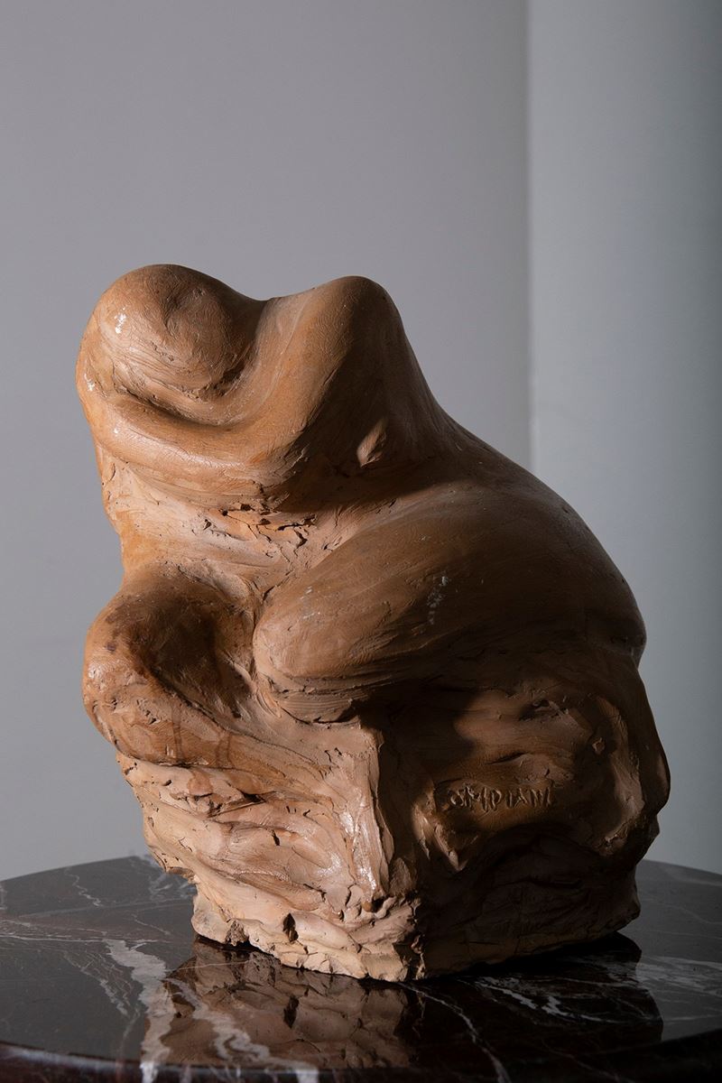 Scultura Italiana di Donna Antropomorfa in Terracotta, Firmata Compiani