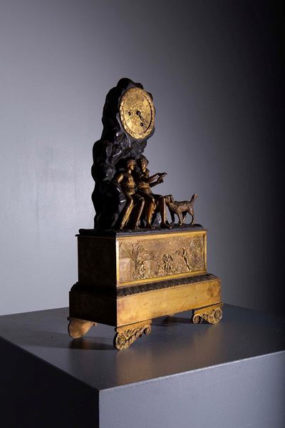 Antico Orologio da Tavolo Francese in Bronzo Dell'epoca Carlo X