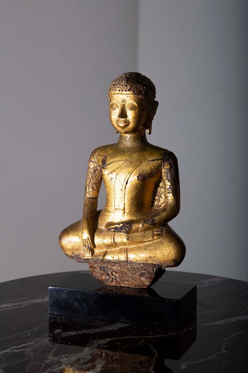 Scultura in Legno Laccato Dorato Raffigurante Buddha Birmania