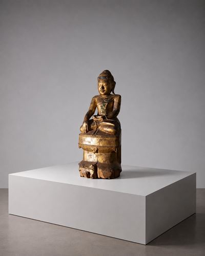 Buddha in Legno Laccato Birmania, Mandalay, XIX Secolo