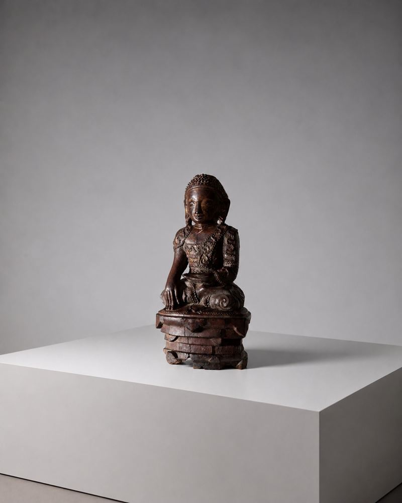 Grande Scultura di Buddha in Legno, Probabilmente Laos