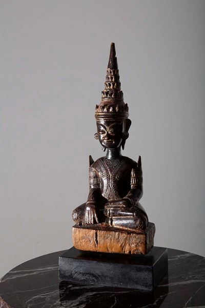 Scultura Antica in Legno Buddha Mun dalla Tailandia