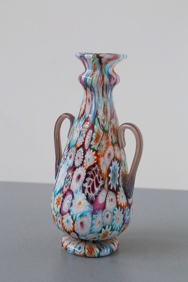 Multicolored Murano Millefiori glass vase by Fratelli Toso