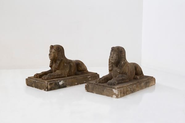 Pair of Egyptian plaster sphinxes