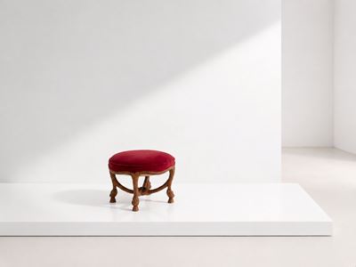 Sgabello Francese in Velluto nello Stile di Napoleone III e Fournier a.M.e.