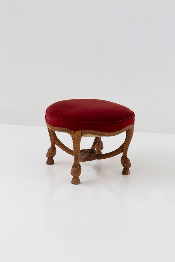 French Velvet Stool in the Style of Napoleon III and Fournier A.M.E.