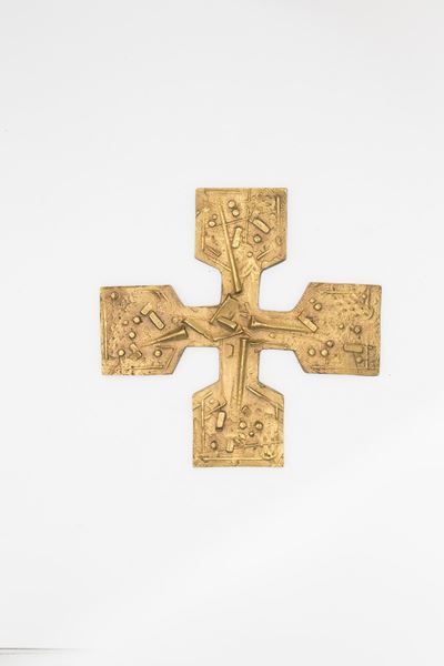 Croce Brutalista in Ottone Vintage