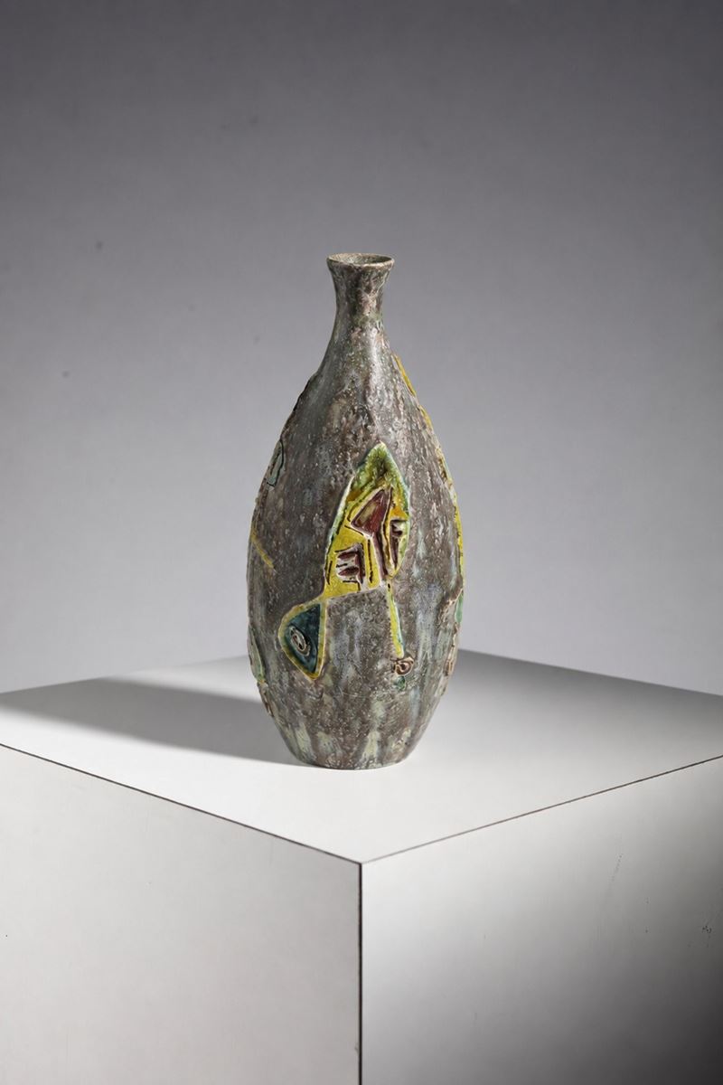 Umberto Zannoni - Vaso in Ceramica Grigia con Ghirigori, Firmato